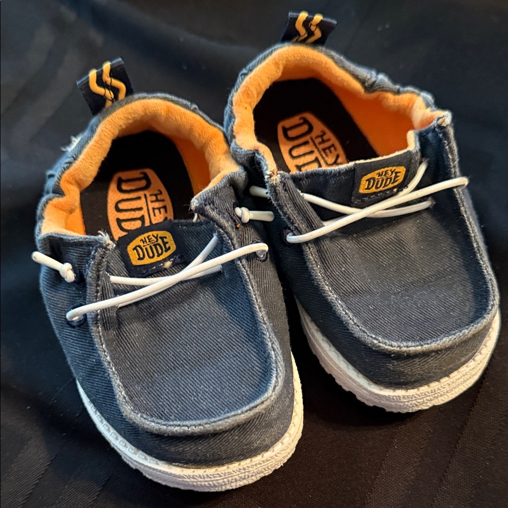 Hey Dude Kids Navy Moccasins with Orange Trim